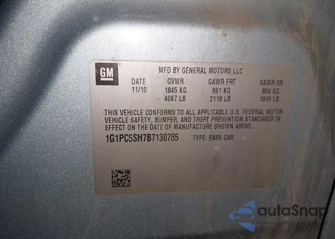 2011 Chevrolet Cruze Ls z USA, uszkodzony, nr VIN 1G1PC5SH7B7130785